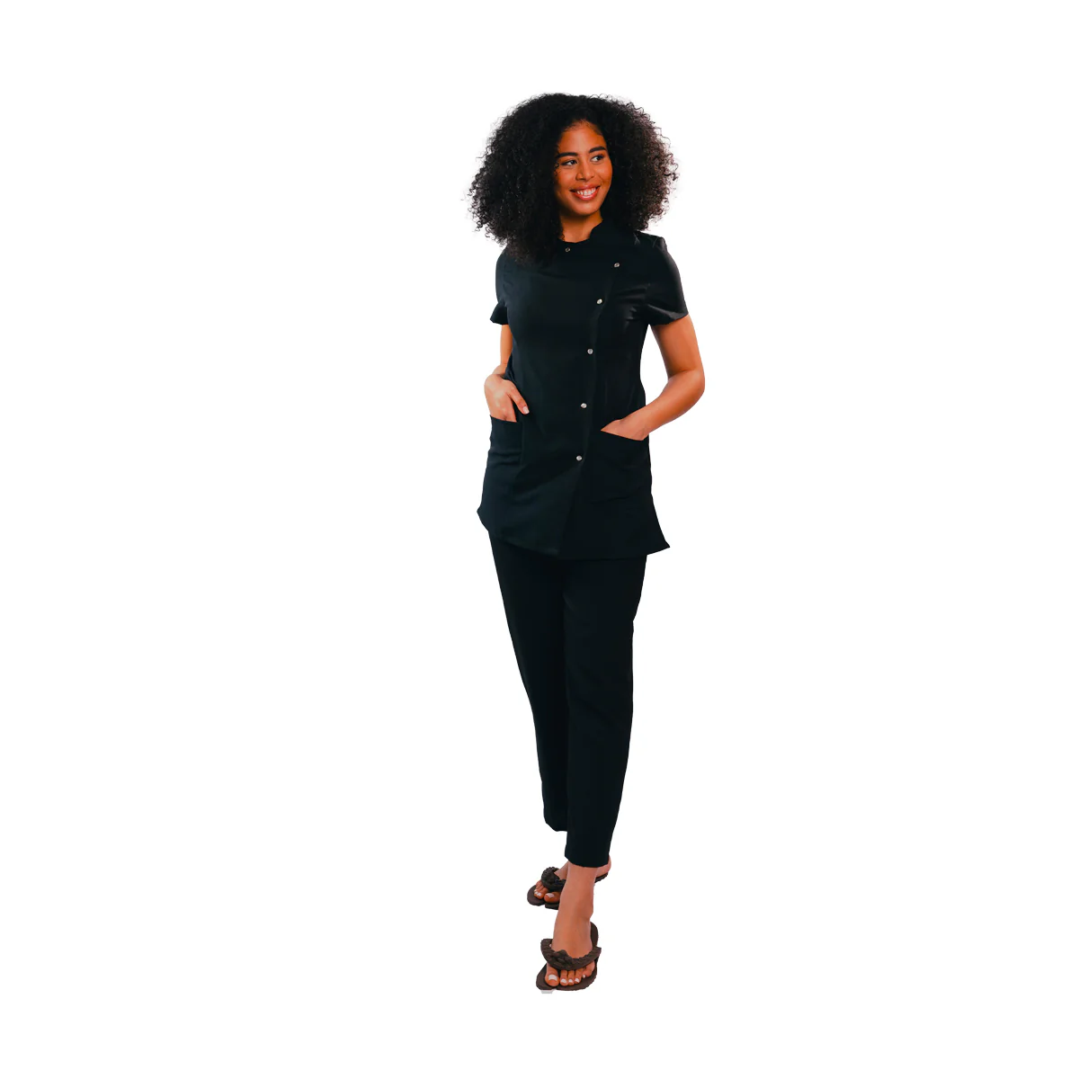 Blouse Noire Col Mao 3 Poches - Image 2