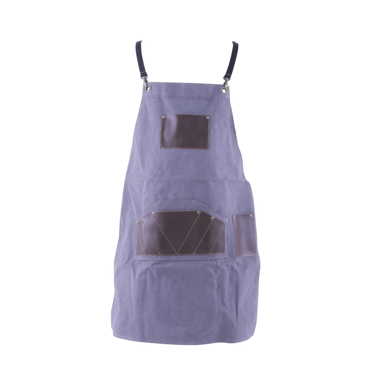 Tablier Barbier Tissu Gris Poche Cuir